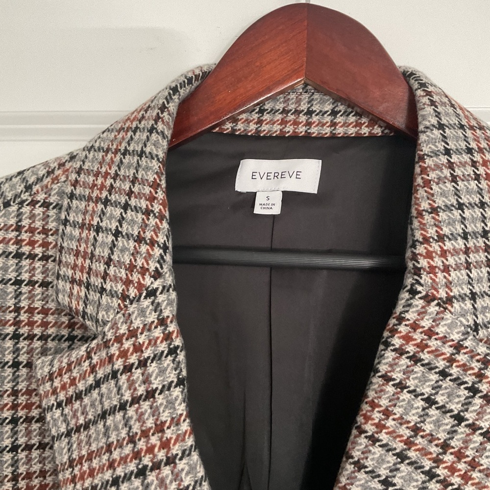 Evereve wool blend plaid Bowden small sued elbow blazer - Picture 3 of 16